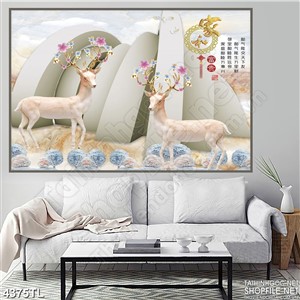 Tranh lụa hai chú nai đội hoa