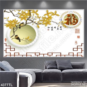 Tranh in tường hoa và chim én xuân