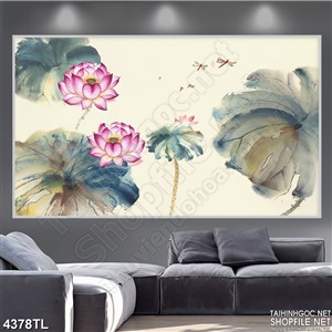 Tranh thủy mặc hoa sen hồng psd