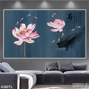 Tranh màu nước thủy mặc hoa sen