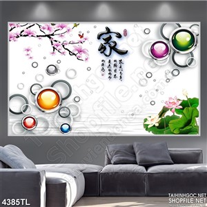 Tranh in tường hoa sen décor hoa đào