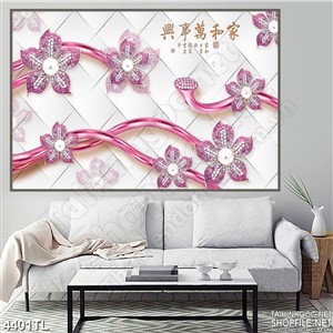 Tranh in tường chuỗi hoa hồng khảm đá