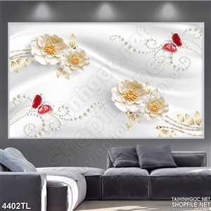 Tranh lụa hoa ccus nhị vàng và cánh bướm