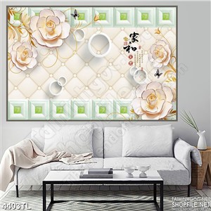 Tranh lụa hoa hồng vàng in tường