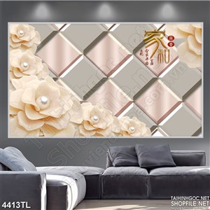 Tranh 3D hoa hồng ngọc trai