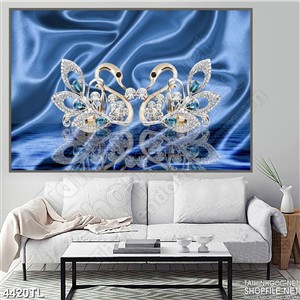 Tranh lụa xanh và thiên nga