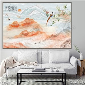 Tranh lụa  phong cảnh thủy mặc psd