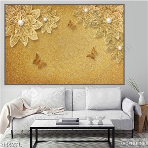 Tranh lụa nền vàng hoa ngọc