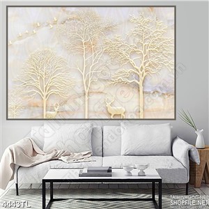 Tranh 3D in tường cảnh nai con