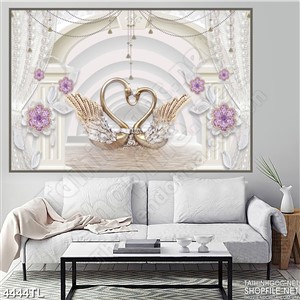 Tranh thiên nga và hoa tím