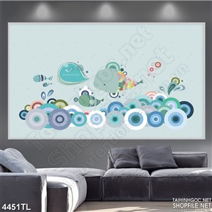 Tranh in uv cá voi hoạt hình