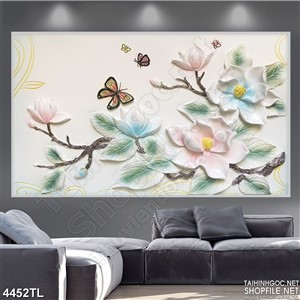 Tranh lụa hoa sen ngọc và bướm