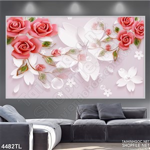 Tranh lụa nụ hoa hồng đỏ