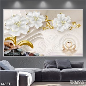 Tranh hoa ngọc trắng suối chảy