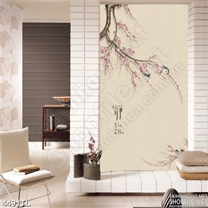 Tranh thủy mặc hoa đào và chim én xuân