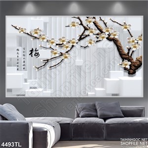 Tranh in uv cành mai vàng xuân