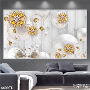 Tranh hoa cúc khảm đá vàng psd