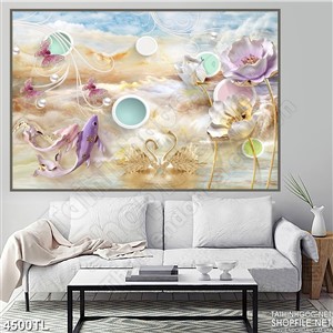 Tranh lụa cá koi và hoa décor