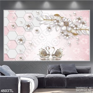 Tranh lụa thiên nga 3D và hoa