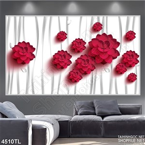 Tranh in uv hoa cúc đỏ giấy