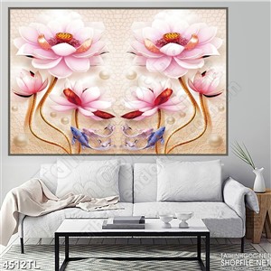 Tranh lụa hoa sen hồng cá koi nhỏ