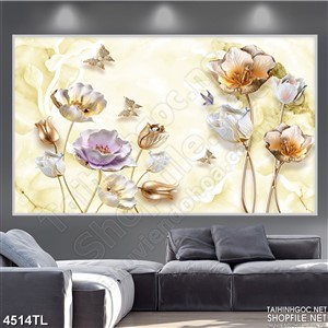 Tranh lụa hoa anh túc đẹp psd