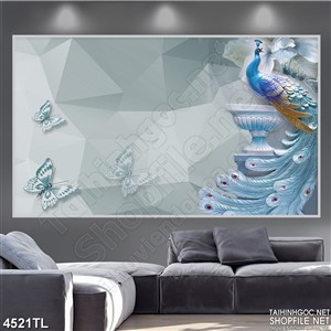 Tranh chim công xanh psd