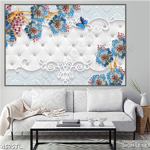 Tranh lụa hoa cúc xanh khảm pha lê