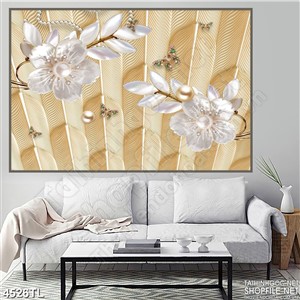 Tranh lụa hoa mai trắng khảm ngọc trai