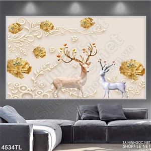 Tranh tuần lộc đẹp điểm hoa 4D