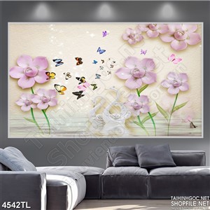 Tranh hoa lụa cúc hồng in uv