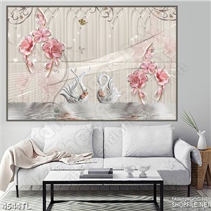 Tranh hoa lụa thiên nga 3D