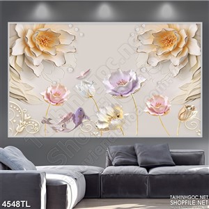 Tranh 3D hoa sen và cá koi psd