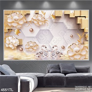 Tranh lụa 3D thiên nga trang sức tinh tế