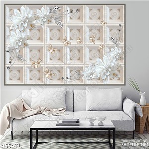 Tranh in gạch hoa trắng décor