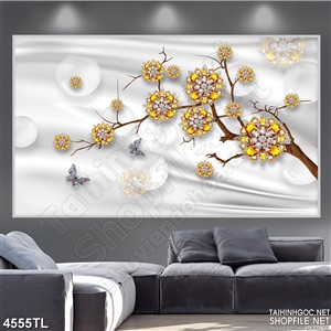 Tranh hoa 3D cành mai vàng