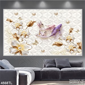 Tranh hoa cá koi và mộc lan