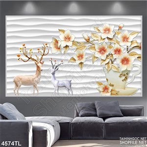 Tranh hươu sao và bình hoa