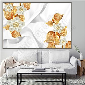 Tranh lụa 3D hoa trang sức vàng