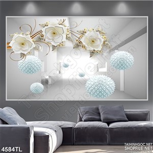 Tranh không gian 3D cầu trắng