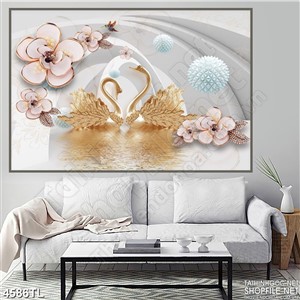 Tranh lụa hoa lan và thiên nga in uv