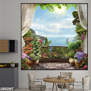 Tranh ánh nắng chiếu vào cánh cửa rèm trắng