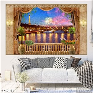 Tranh ban công trên con sông đêm ngập ánh đèn