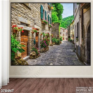 Tranh con đường nhỏ trong khu nhà cao cổ