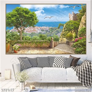 Tranh đàn hải âu tung cánh trên thành phố biển