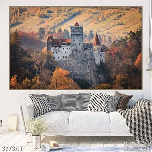 Tranh  lâu đài cổ giữa cánh rừng lá đỏ