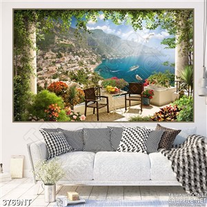 Tranh chiếc thềm đầy hoa trên đồi bên cạnh biển