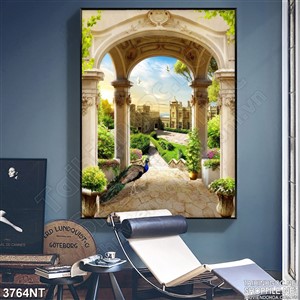 Tranh lối đi vào lâu đài có mái che nắng