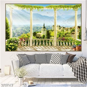 Tranh những ngôi nhà trên ngọn đồi cây xanh