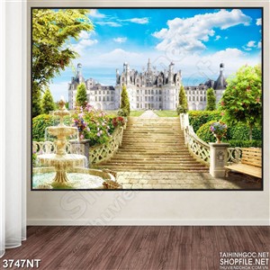 Tranh lối cầu thang dẫn vào tòa lâu đài trắng